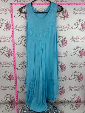 Ananadas collection dress embroidered Sleeveless Aqua Maxi Dress